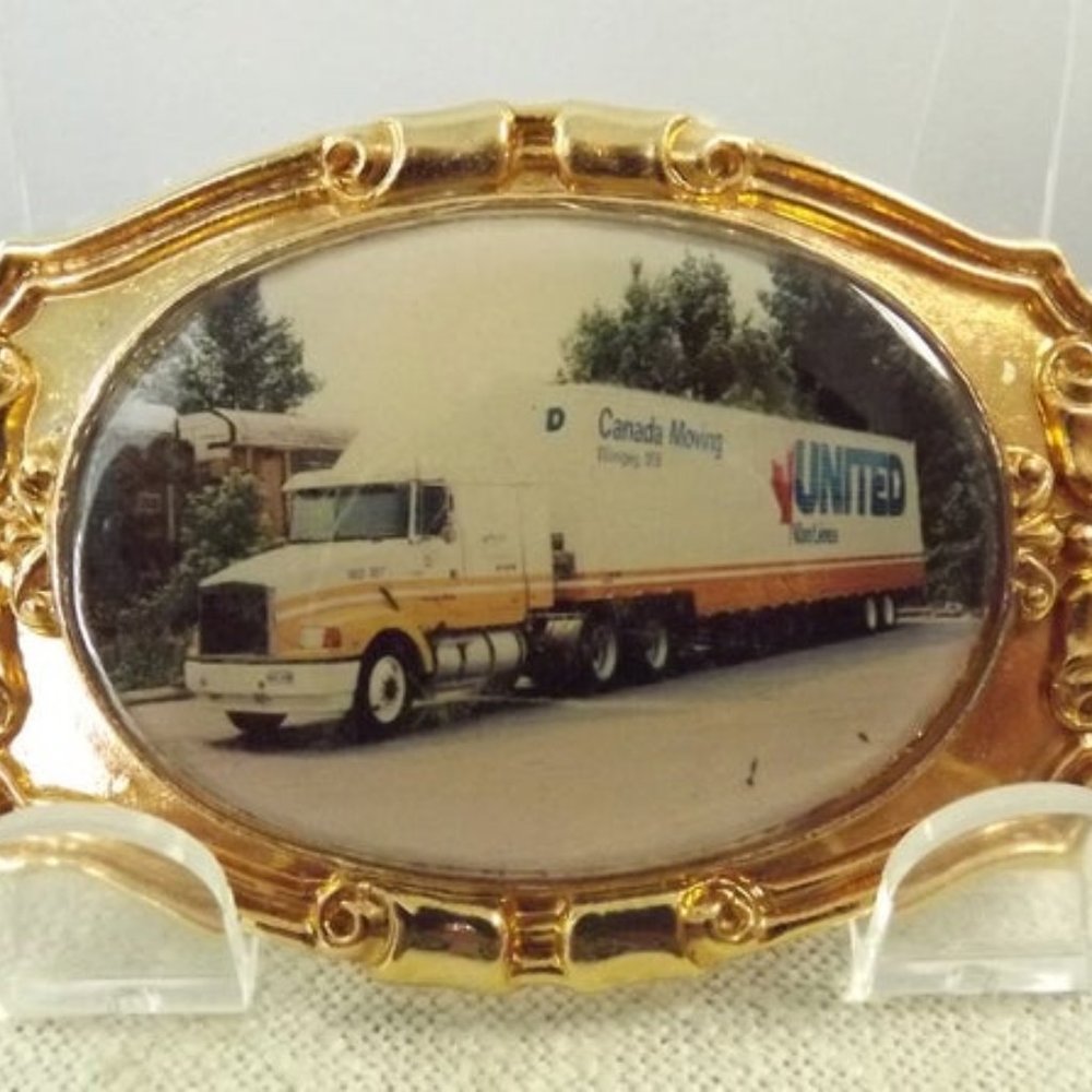 Vintage United Van Lines Brass Trucker Belt Buckle
